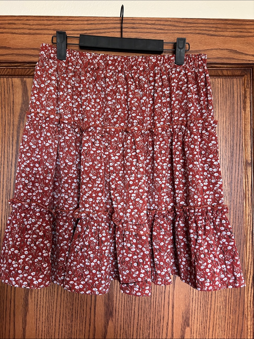 SHEIN Rust Floral Ruffle Tiered Mini Skirt